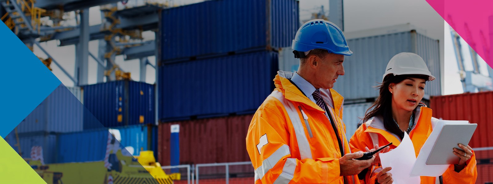 CCL Logistics & Technology man and woman in hard hat with containers Header Image